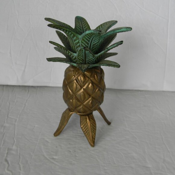 Vintage  Brass Metal Pineapple Taper Candle Holder Hawaiian Tropical 4.75"TALL - Picture 1 of 5